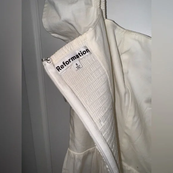 NWOT Reformation Derek Off The Shoulder Tiered Midi white Dress sz 6 - Picture 7 of 8